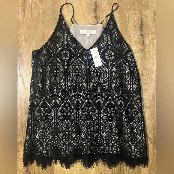 LOFT Black Lace V-Neck Sleeveless Top - Picture 1 of 5